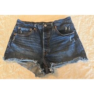 Levis Cut Off Denim Jean Button Fly Shorts 31 High Waist Rough‎ Hem Distressed